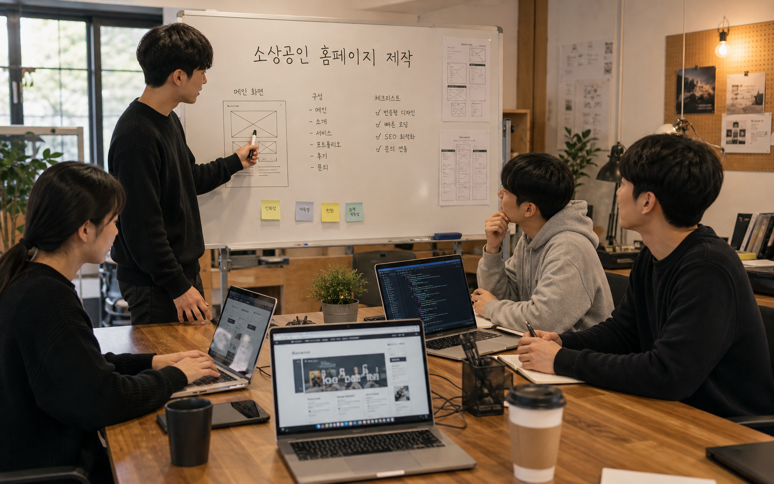 학생 창업팀의 소상공인 홈페이지 제작 회의